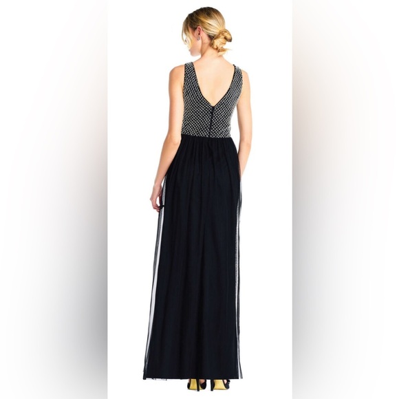 Adrianna Papell Anthropologie Bryce Navy Tulle Maxi Dress Gown Beaded Sz 0 NWT - Picture 2 of 16